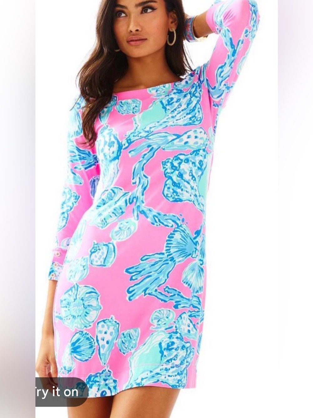 Lilly Pulitzer Pink Shell-Print Long Sleeve Shift Dress